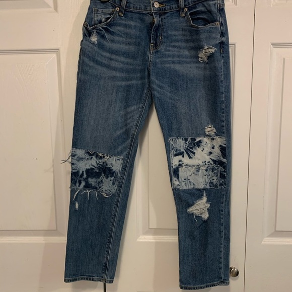 Old Navy fray and tie dye patch mid rise boyfriend jeans - Picture 3 of 9